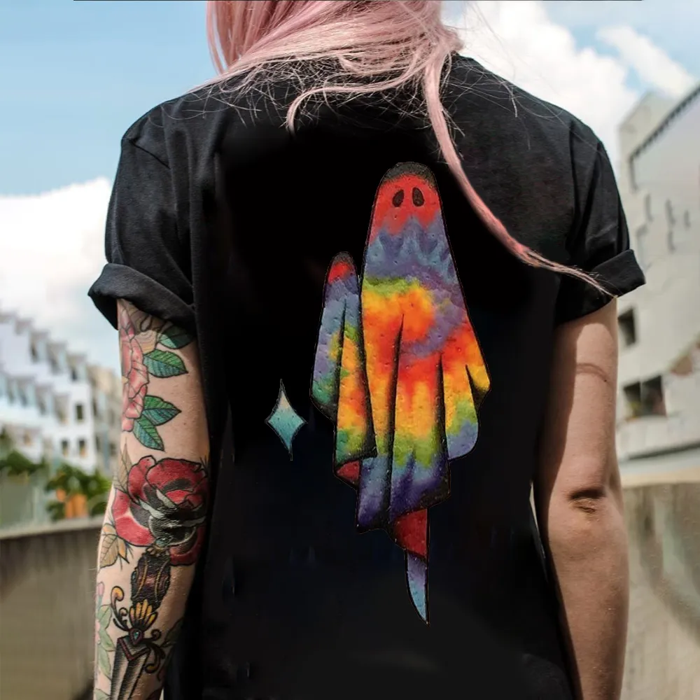 Rainbow-colored Ghost Printed Women's T-shirt