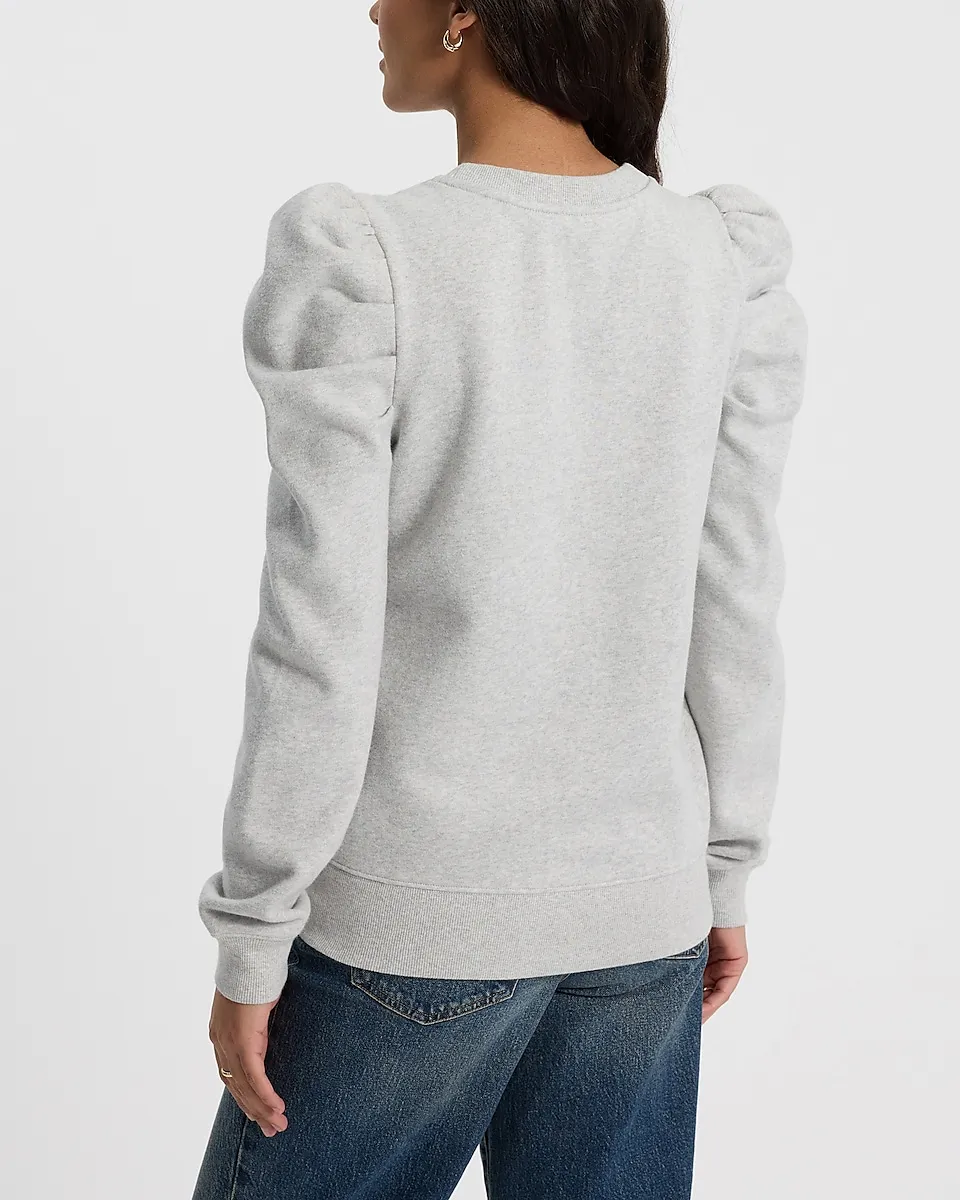 Crew Neck Puff Sleeve Banded Bottom Sweatshirt