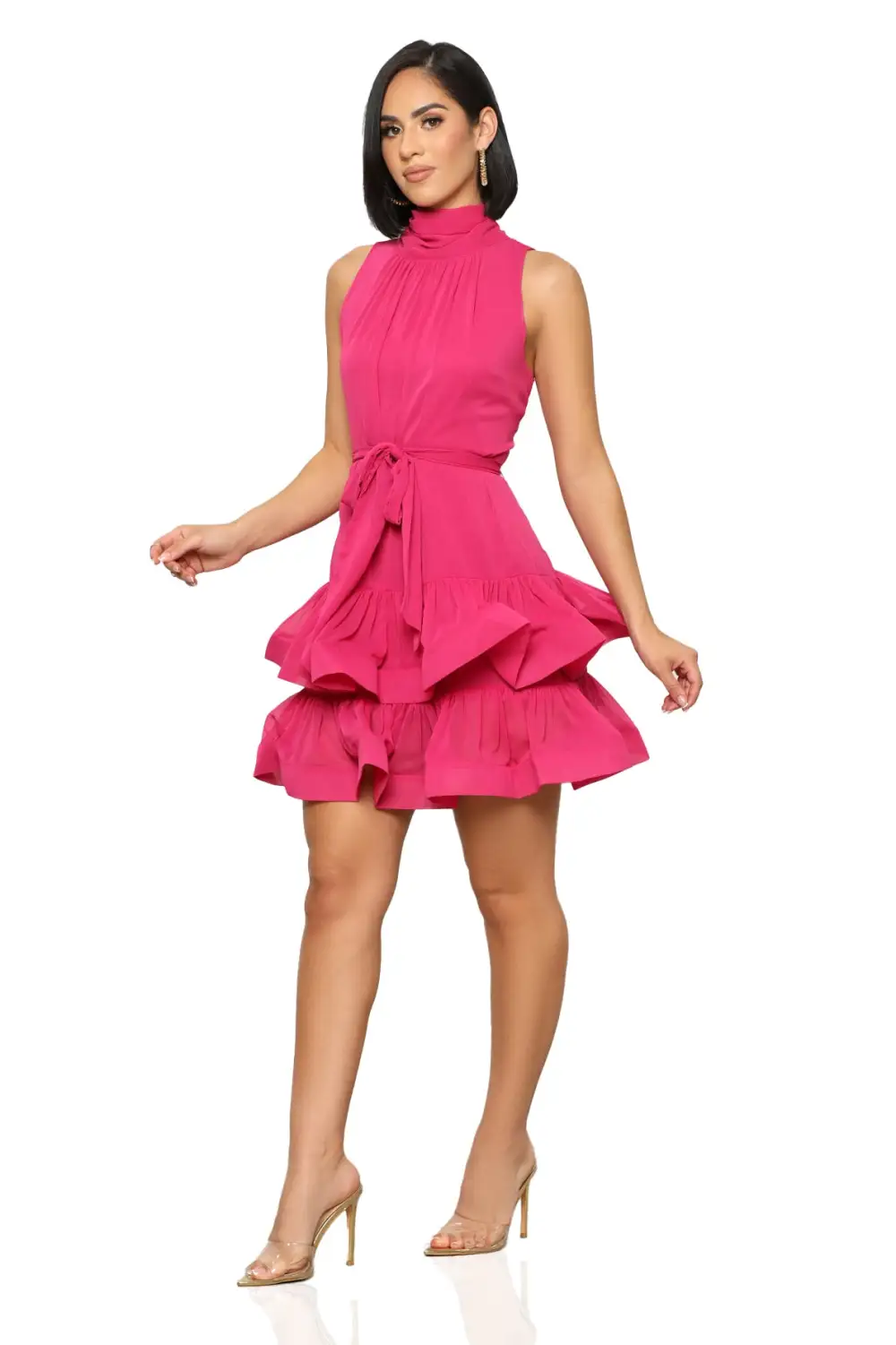 Ruffle Up Elegant Dress (Magenta)-FINAL SALE