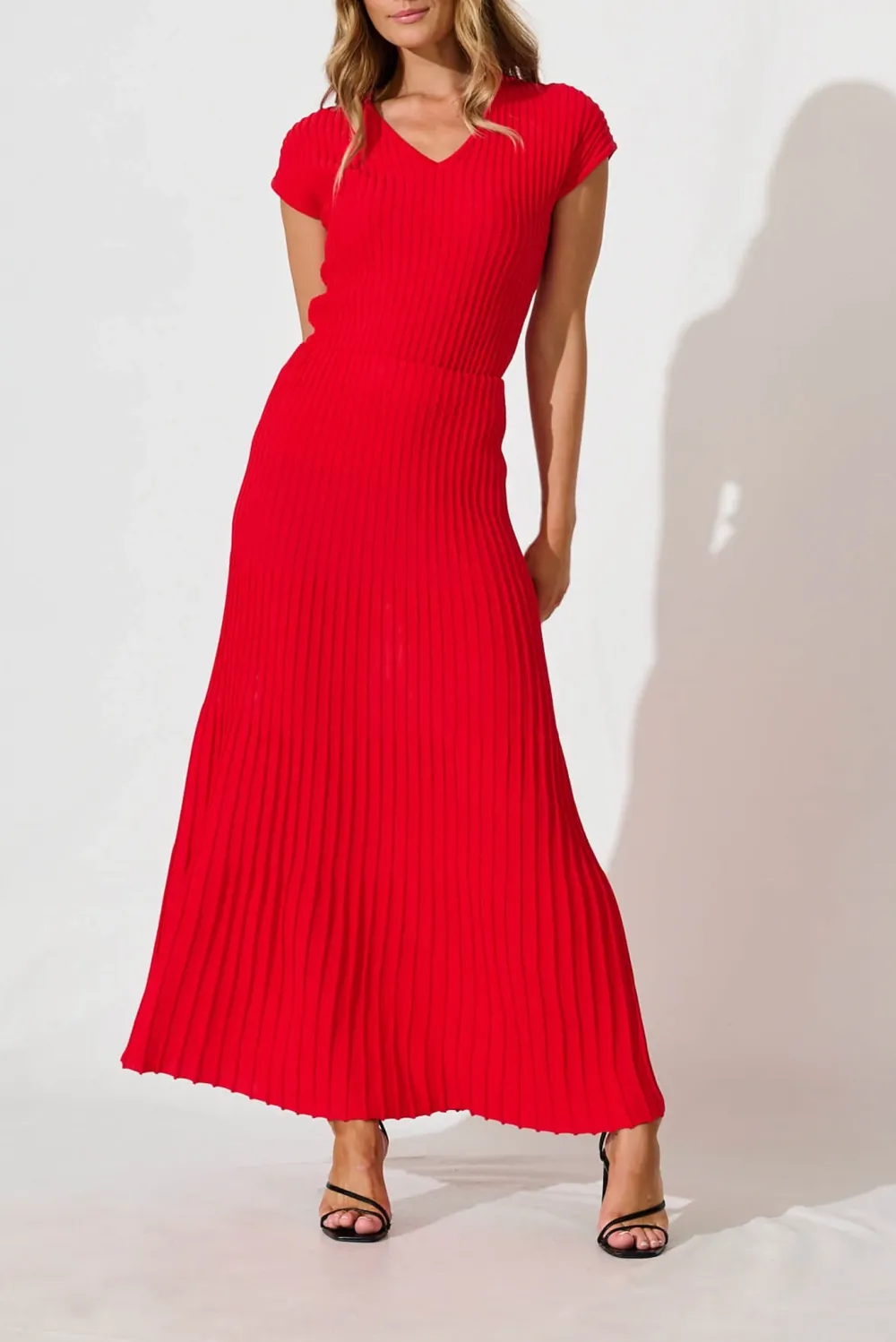 Red Pleated Maxi Skirt