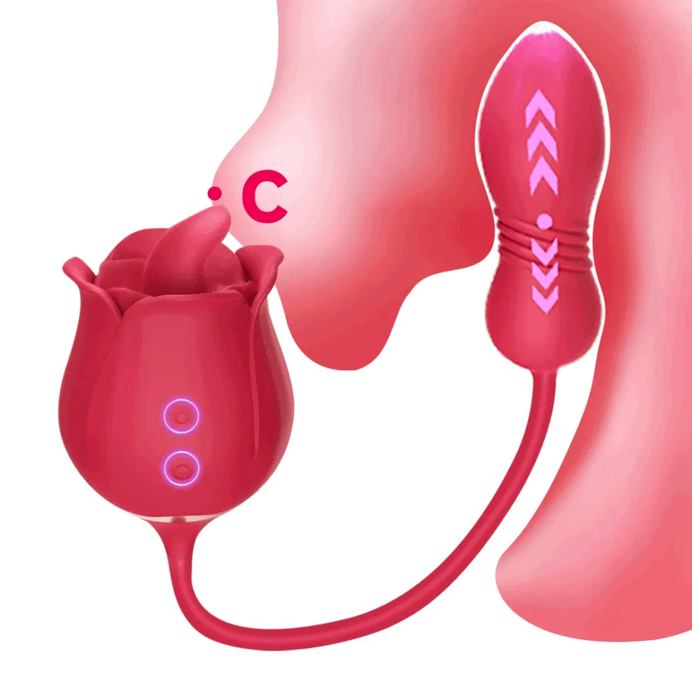 LickMaster 2.0 Tongue Licking Thrusting Vibrating Rose Extender