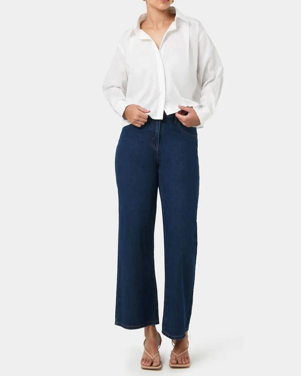 Cotton Blend Pleated Crop Shirt