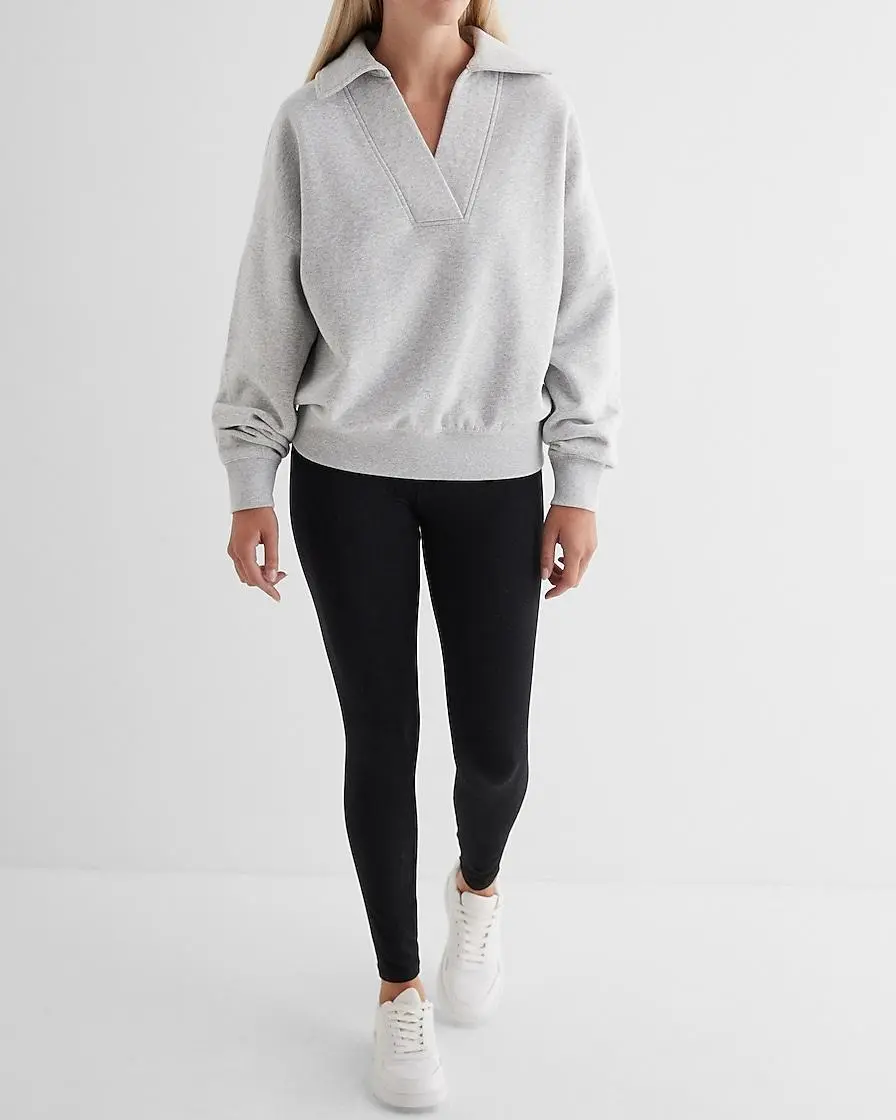 Relaxed V-Neck Fleece Polo Sweatshirt