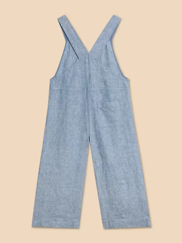 Viola Crop Linen Dungaree In Chambray Blue