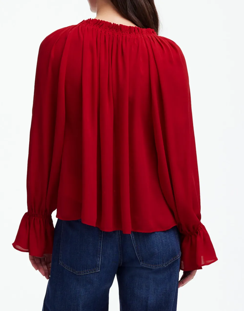 Long-Sleeve Tie-Neck Top