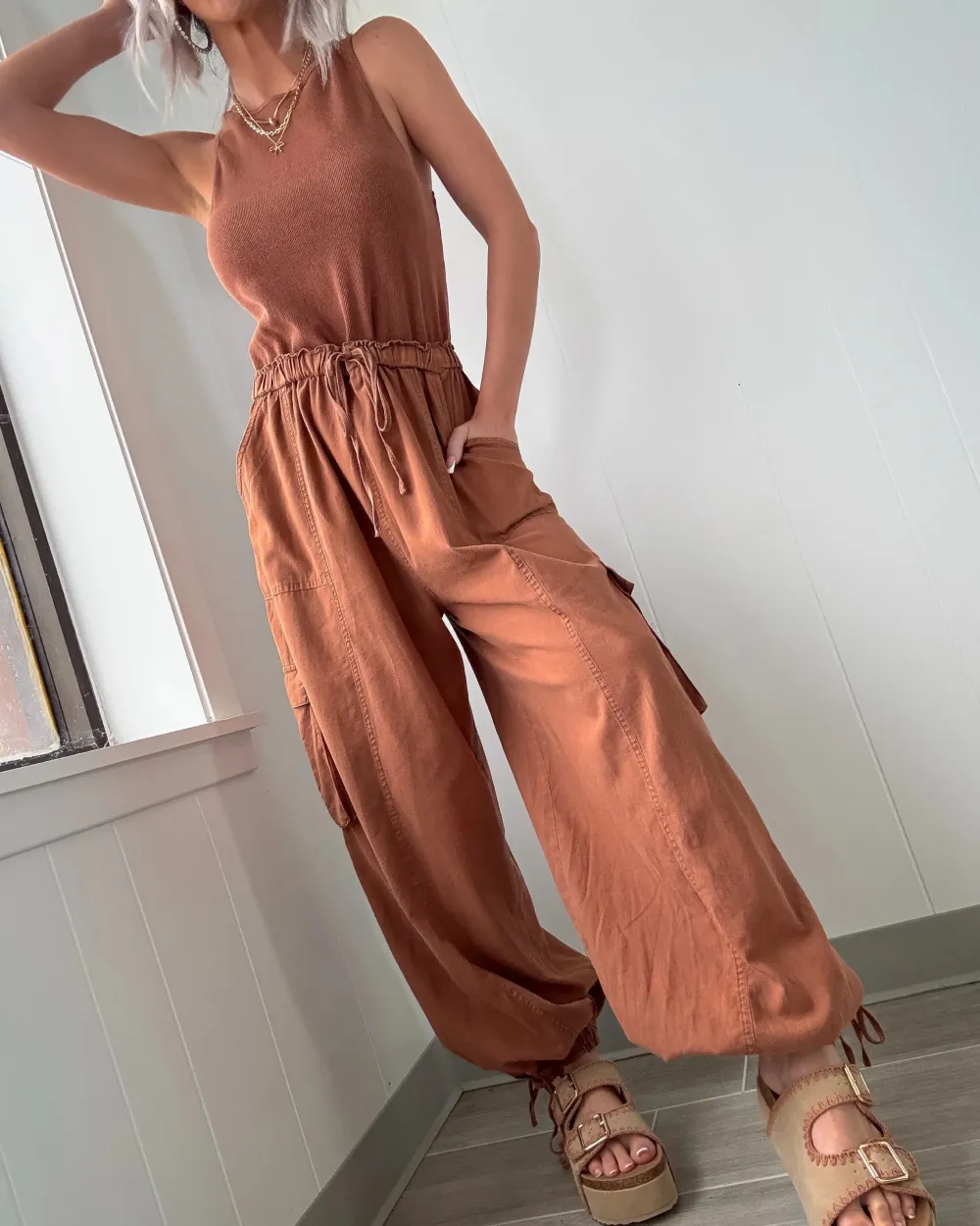 Understated Cargo Jumpsuit - Mocha