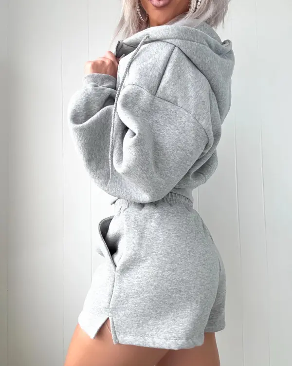 Snuggle Squad Fleece Shorts Set - Heather Grey