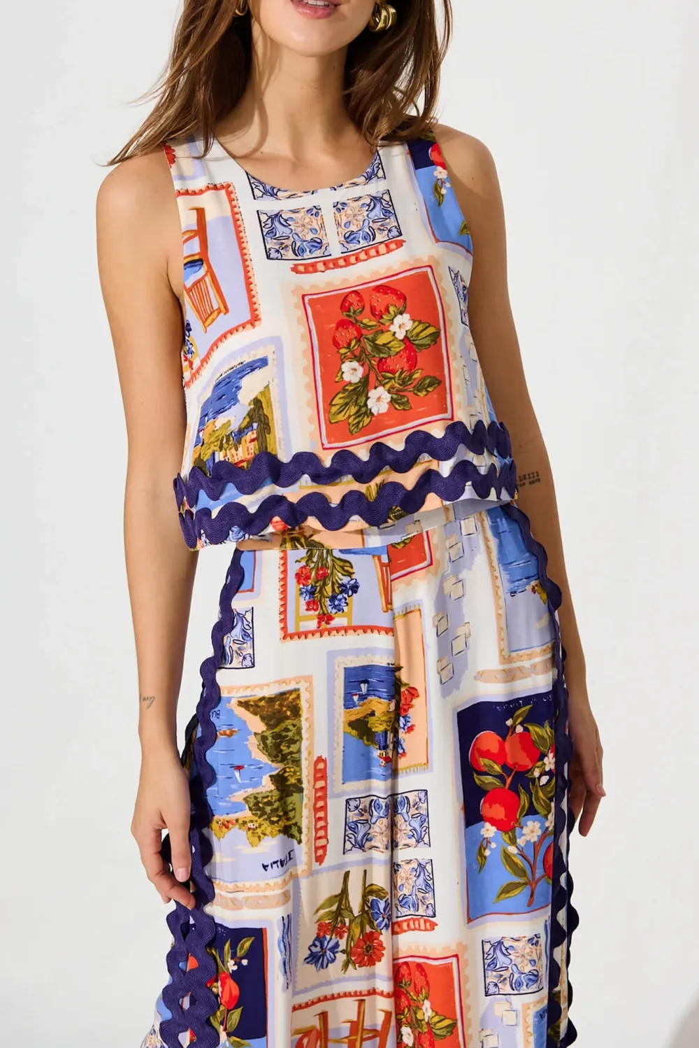 Colorful Patchwork Sleeveless Wide Leg Jumpsuit