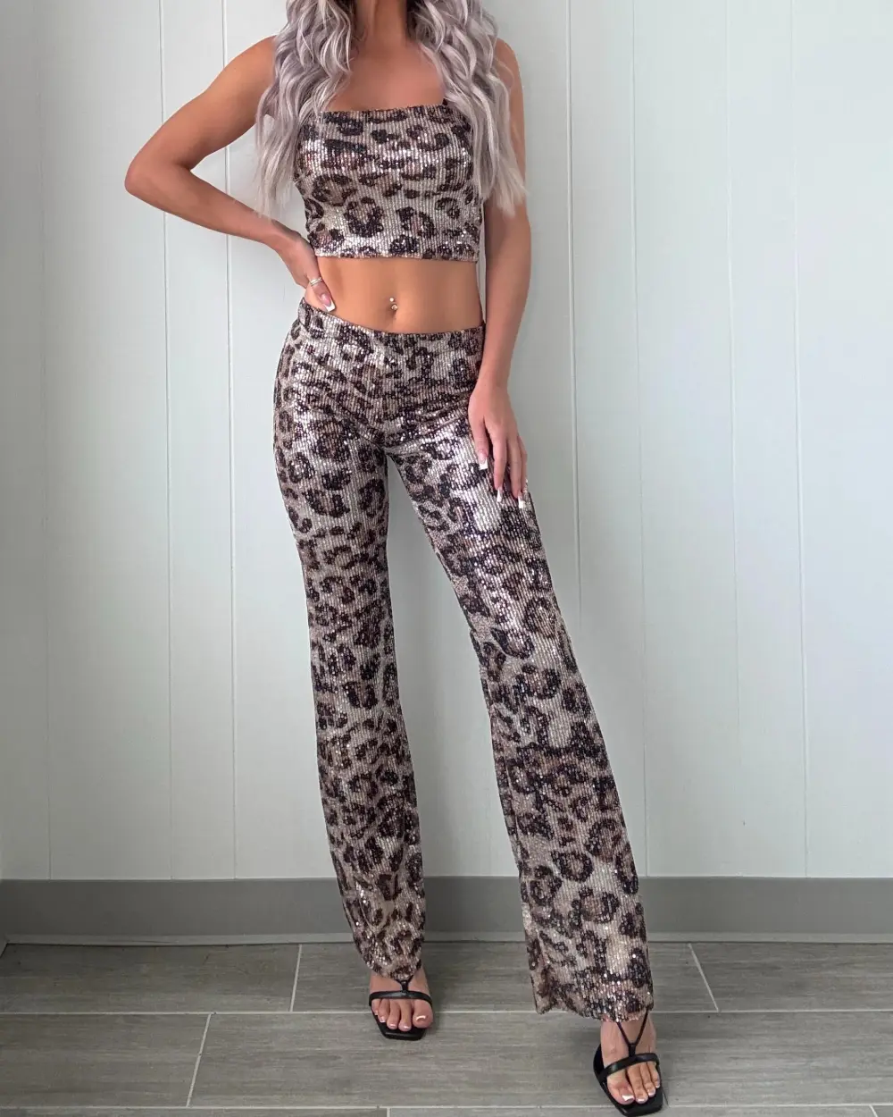 Safari Nights Sequin Pants Set - Leopard