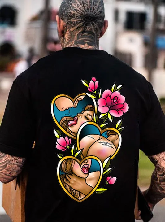 Choke Me Up Floral Tattoo Printed Men's T-shirt