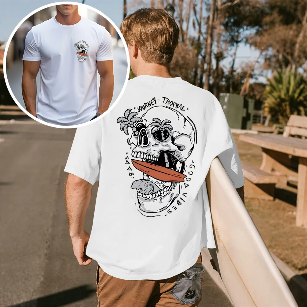 Men'S Letter & Skull Graphic Round Neck Short Sleeve Casual T-Shirt