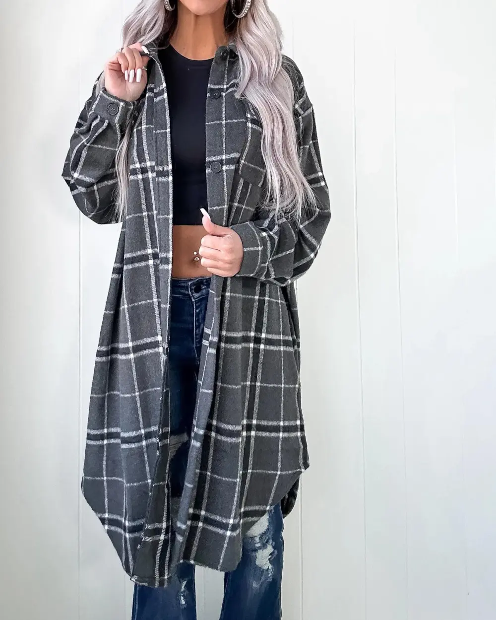 DOORBUSTER Gray Plaid Duster Shacket