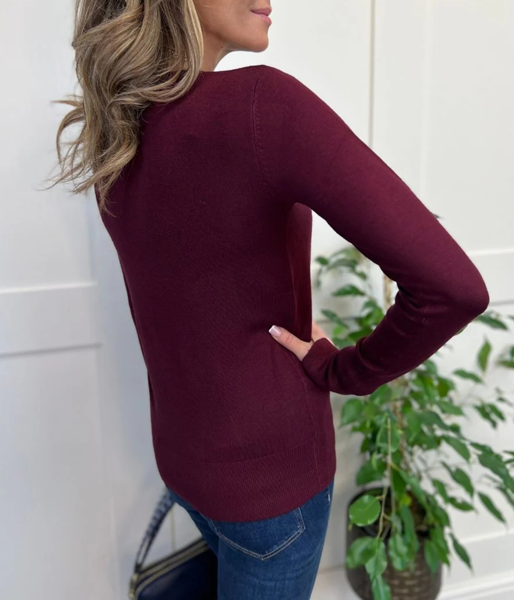 Burgundy Fine Knit Button Cuff Jumper