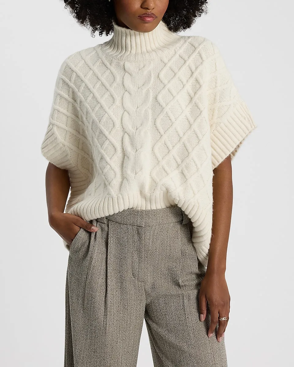 Cable Knit Turtleneck Oversized Sweater Vest