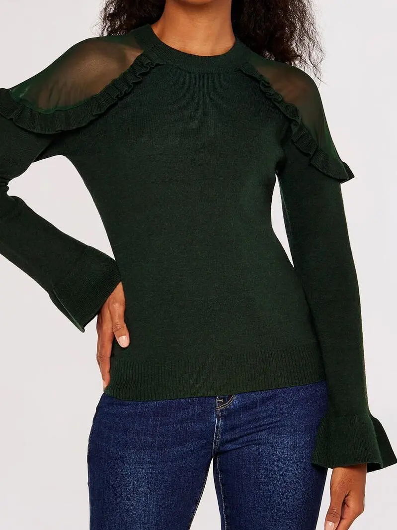 Mesh Ruffle Shoulder Jumper