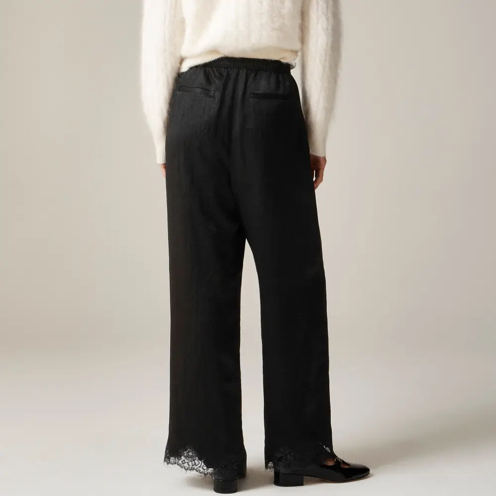 Stratus lace-trim pant in textured satin