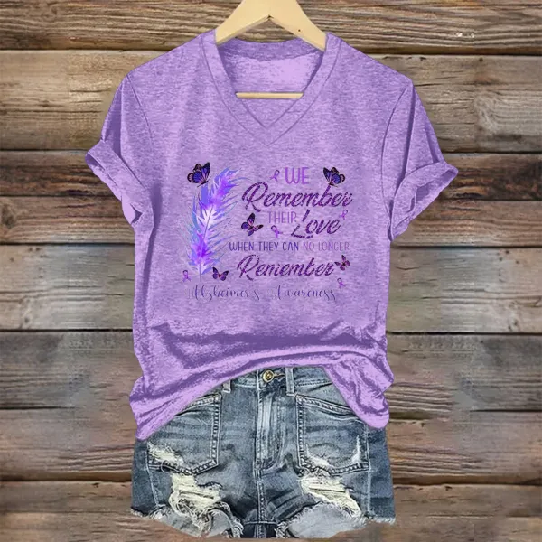 Women'S We Remember Their Love When They Can No Longer Remember Alzheimer'S Awareness V-Neck Short-Sleeved T-Shirt