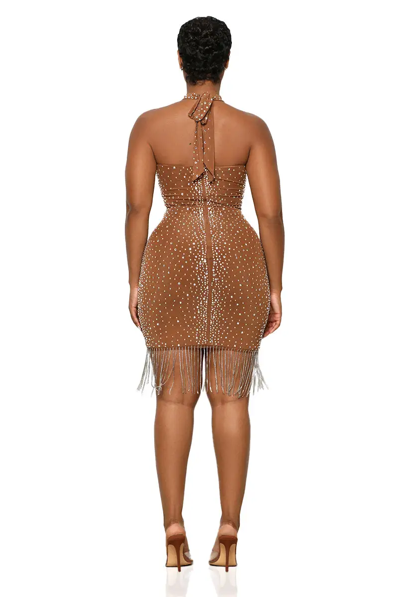 Second Skin Jeweled Dress (Brown)