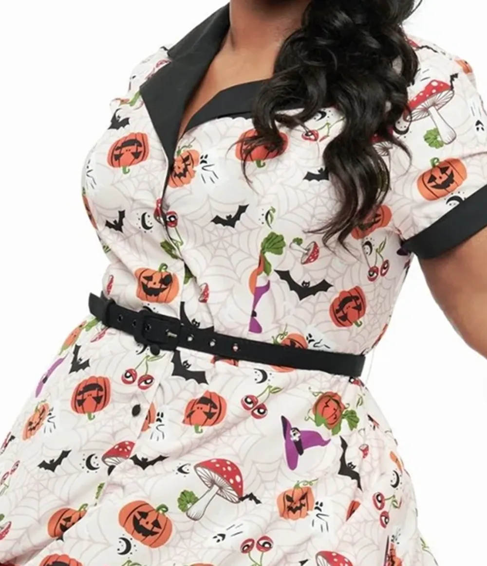 Unique Vintage Plus Size 1950s Pink Halloween Print Alexis Swing Dress