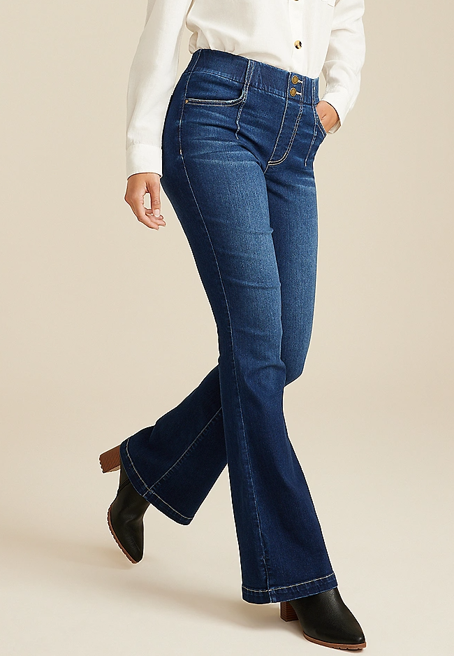 Everflex Dark High Rise Pull On Flare Jean