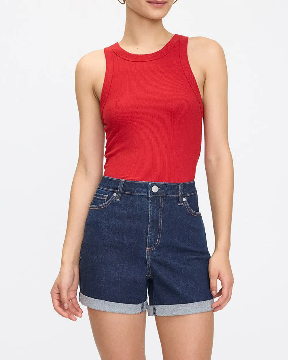 Mid-Rise Denim Shorts with Rolled Hem