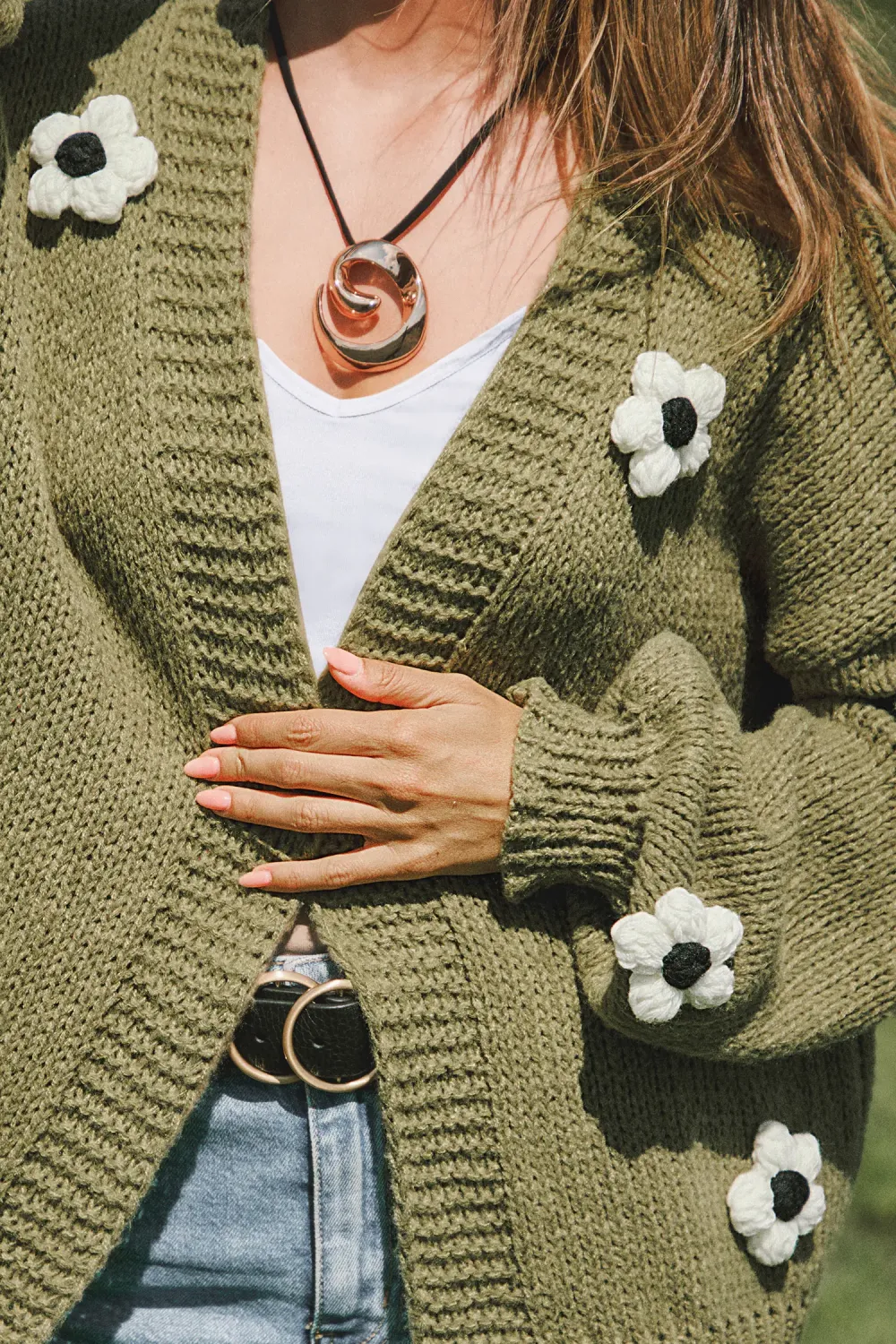 Green 3-D Floral Cardigan