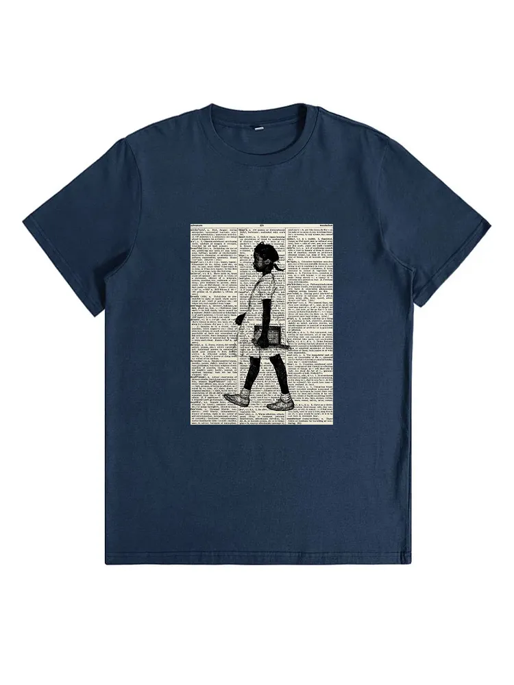 Women'S Black Girl Printed Short-Sleeved T-Shirt