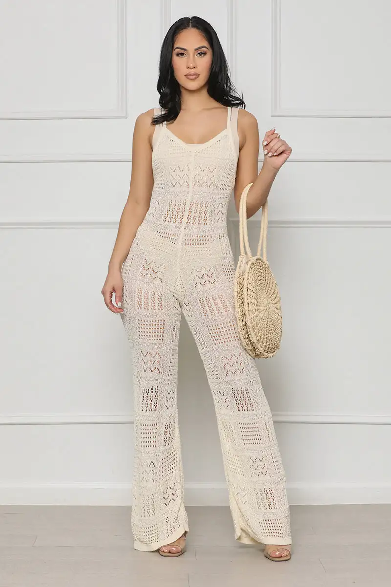 Island Escape Crochet Jumpsuit (Cream)- FINAL SALE