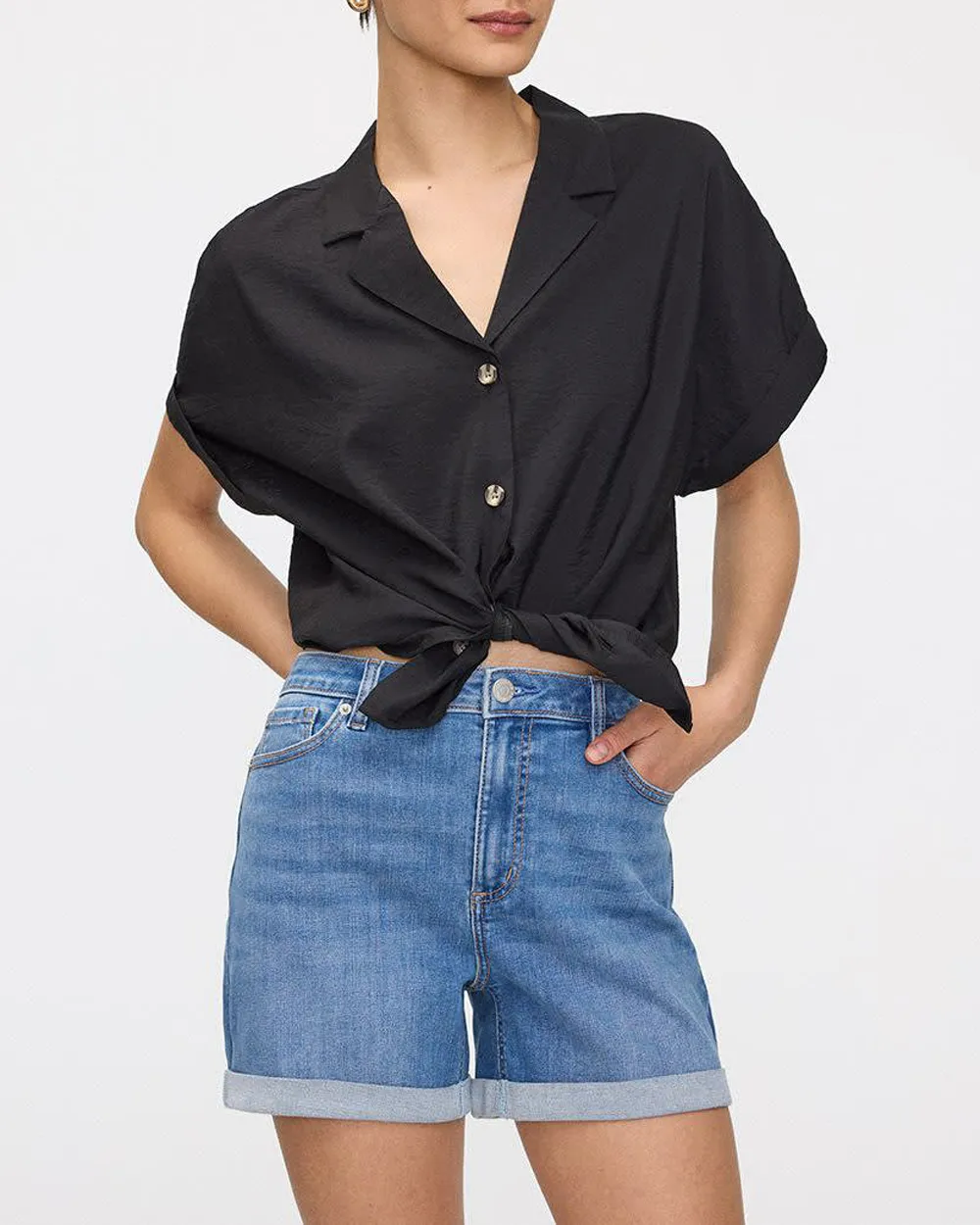 Mid-Rise Denim Shorts with Rolled Hem