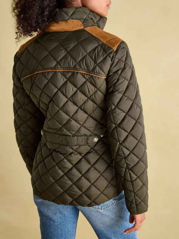 Khaki Green Showerproof Diamond Quilted Coat