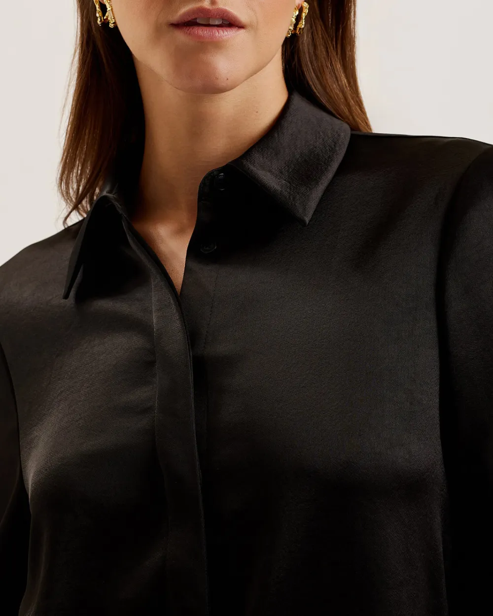 Sonora Long Line Satin Shirt Black