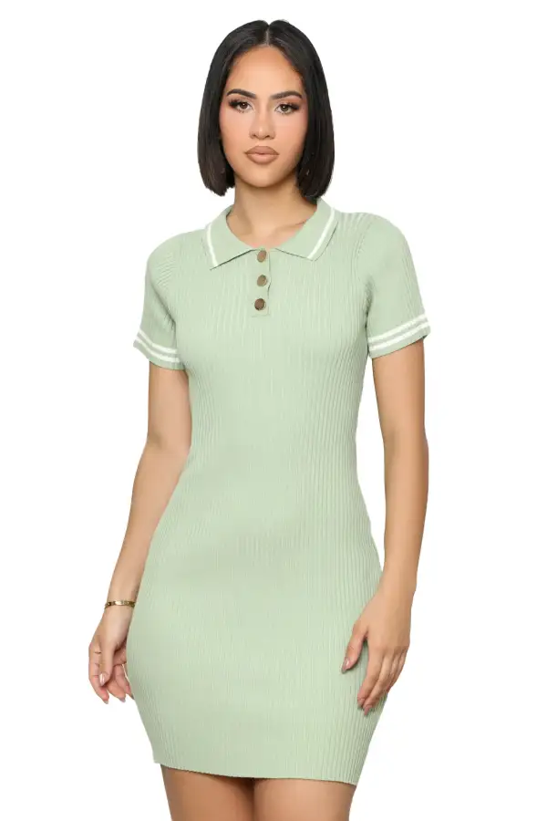 Match Made Collared Dress (Sage)-FINAL SALE