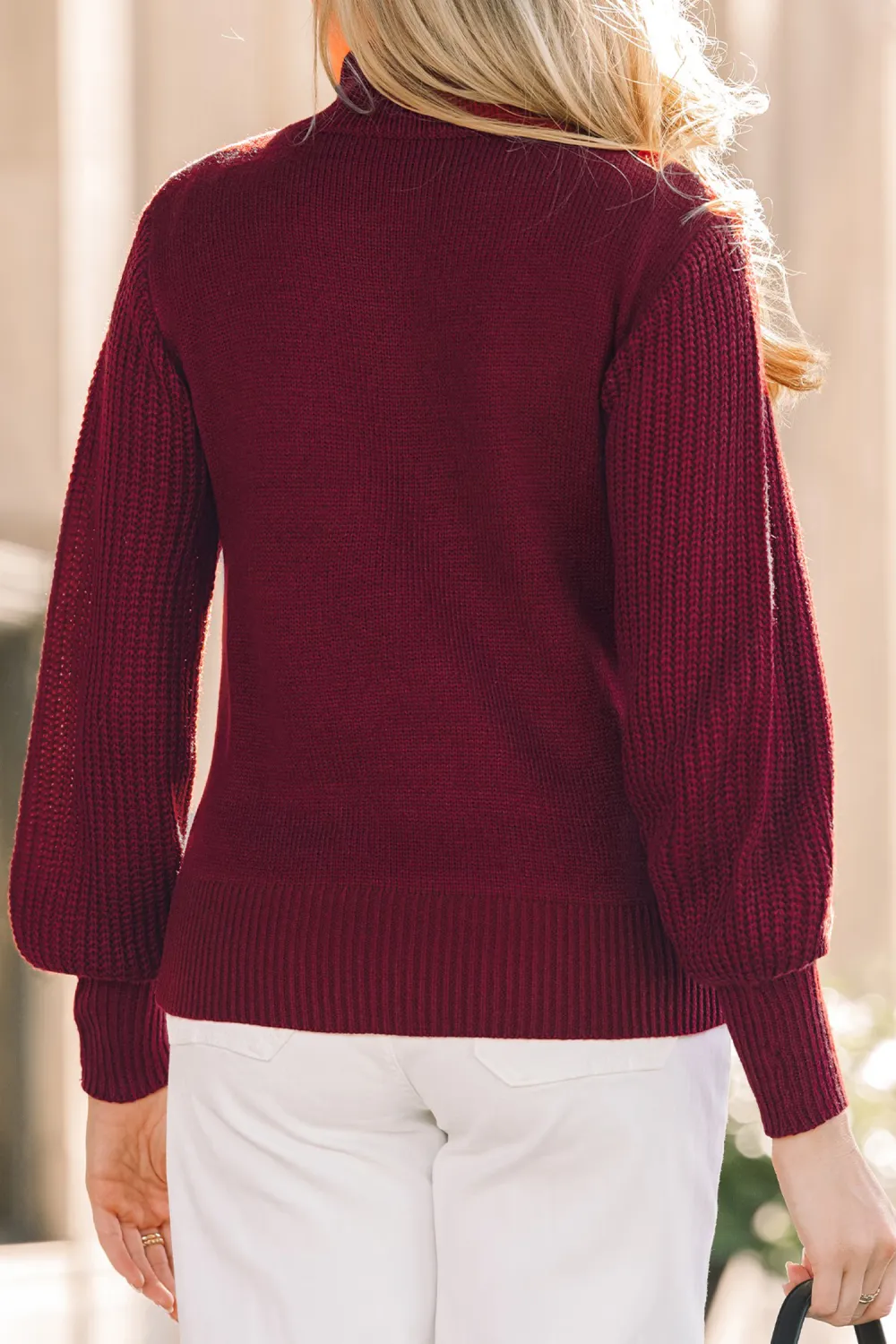 Red Mockneck Long Sleeve Sweater Top