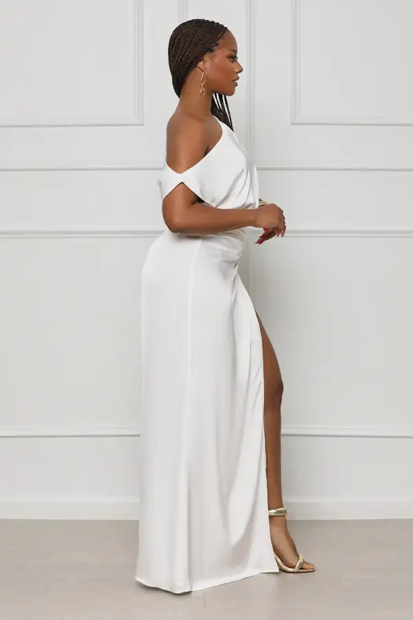 True Elegance High Slit Maxi Dress (White)