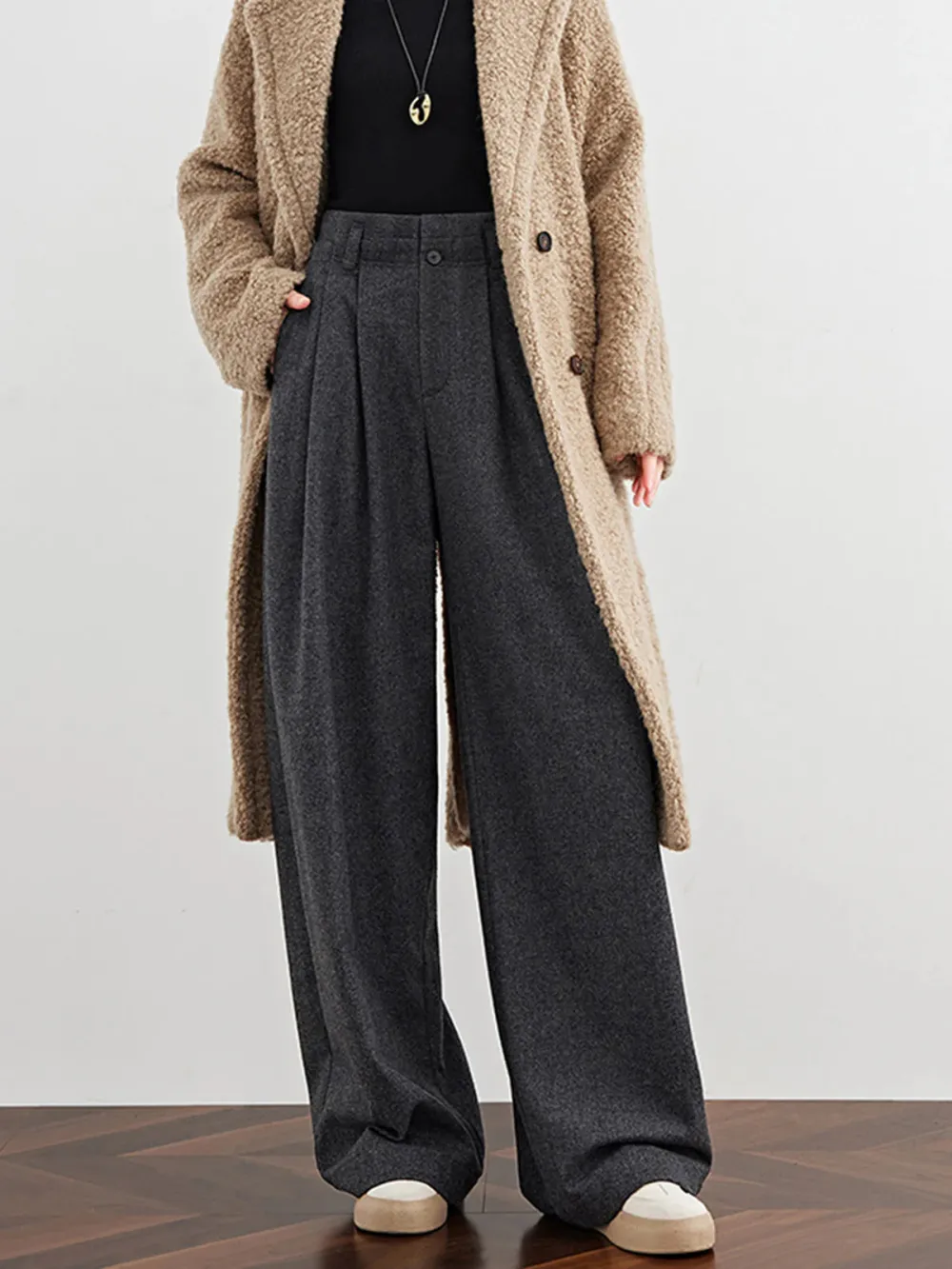 Plain High Waist Wide Leg Pants