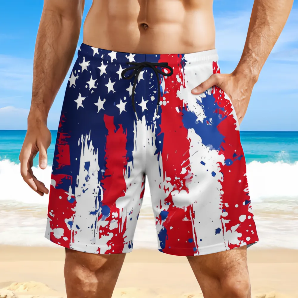 American Flag Splash Art Sports Board Shorts