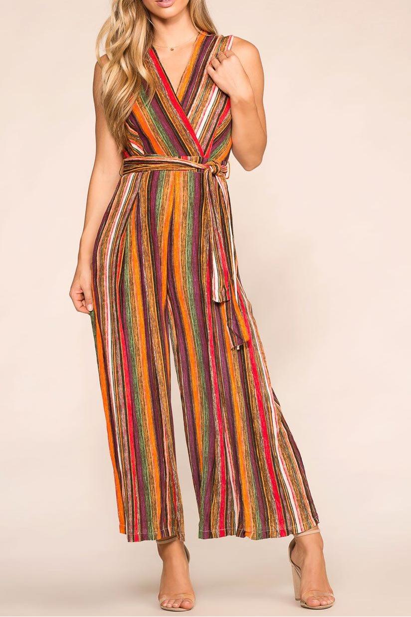 Line Stripe V-Neck Sleeveless Jumpsuit