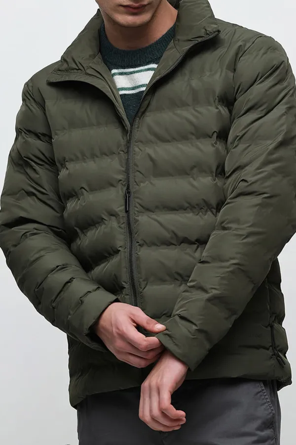 Green High Neck Quilted Jacket