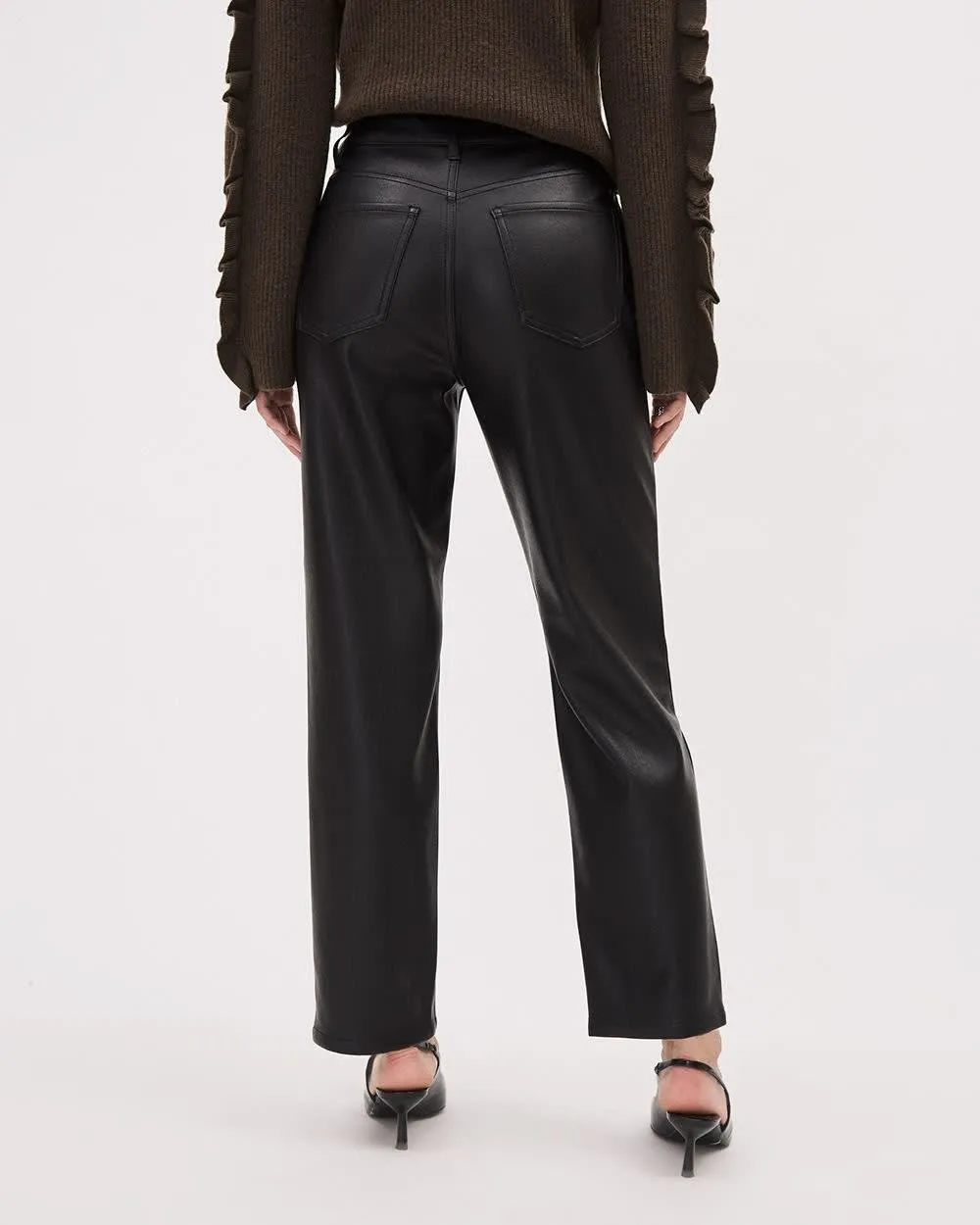 Straight-Leg High-Rise Faux Leather Pant