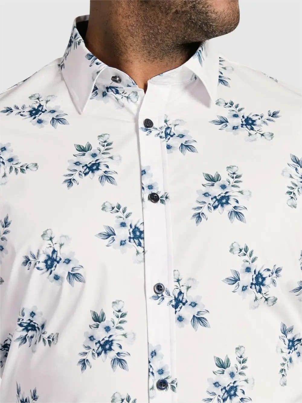 NAVY VERDON FLORAL STRETCH SHIRT