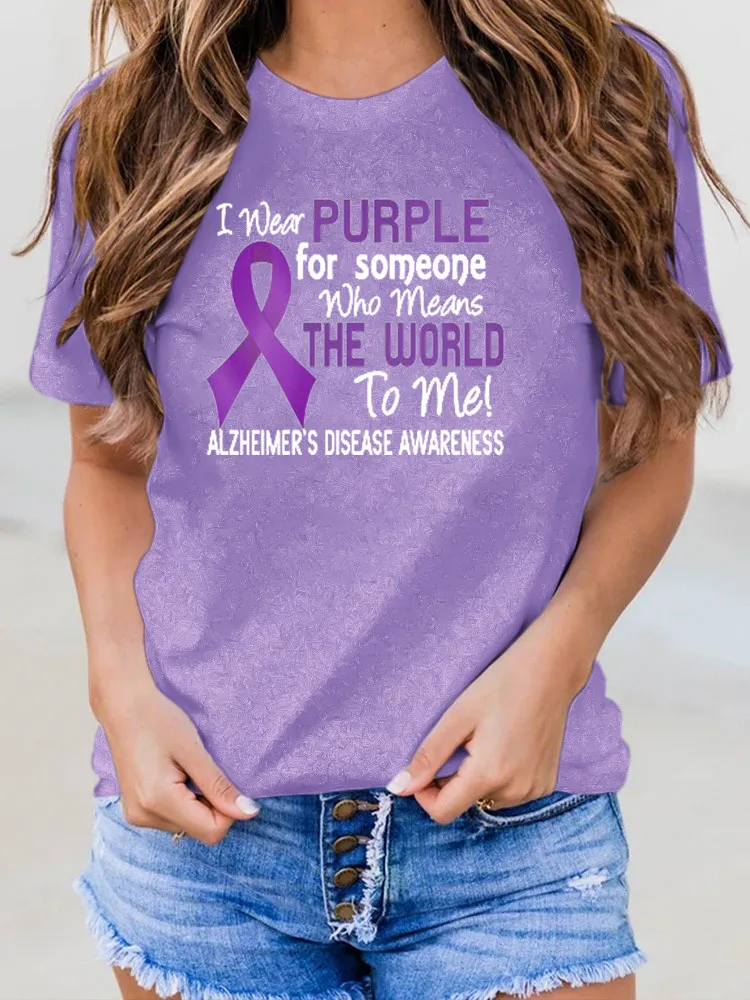 Women'S I Wear Purple For Someone Who Means The World To Me Round-Neck T-Shirt