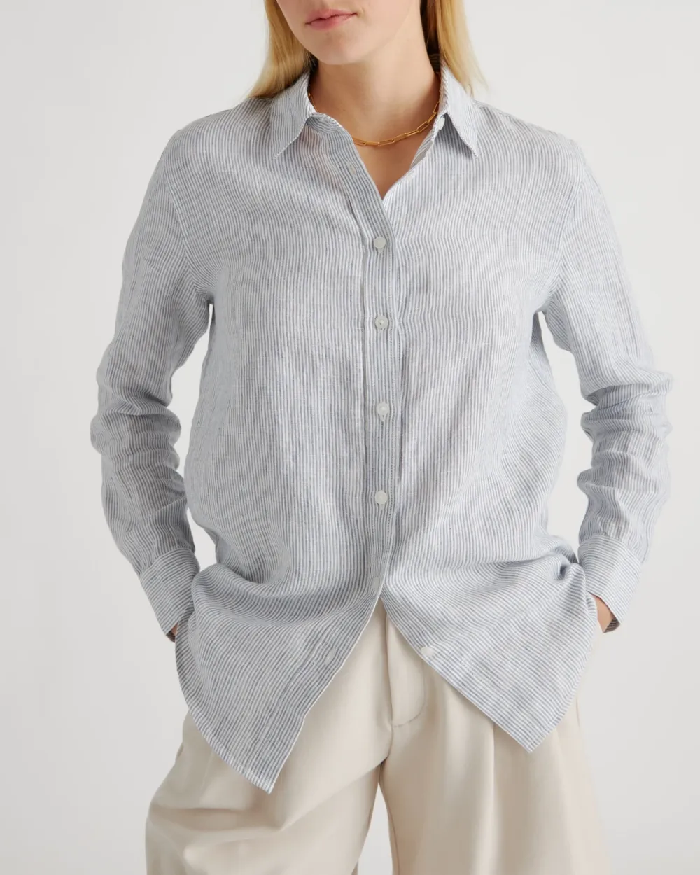 Slight Stretch 100% European Linen Long Sleeve Shirt