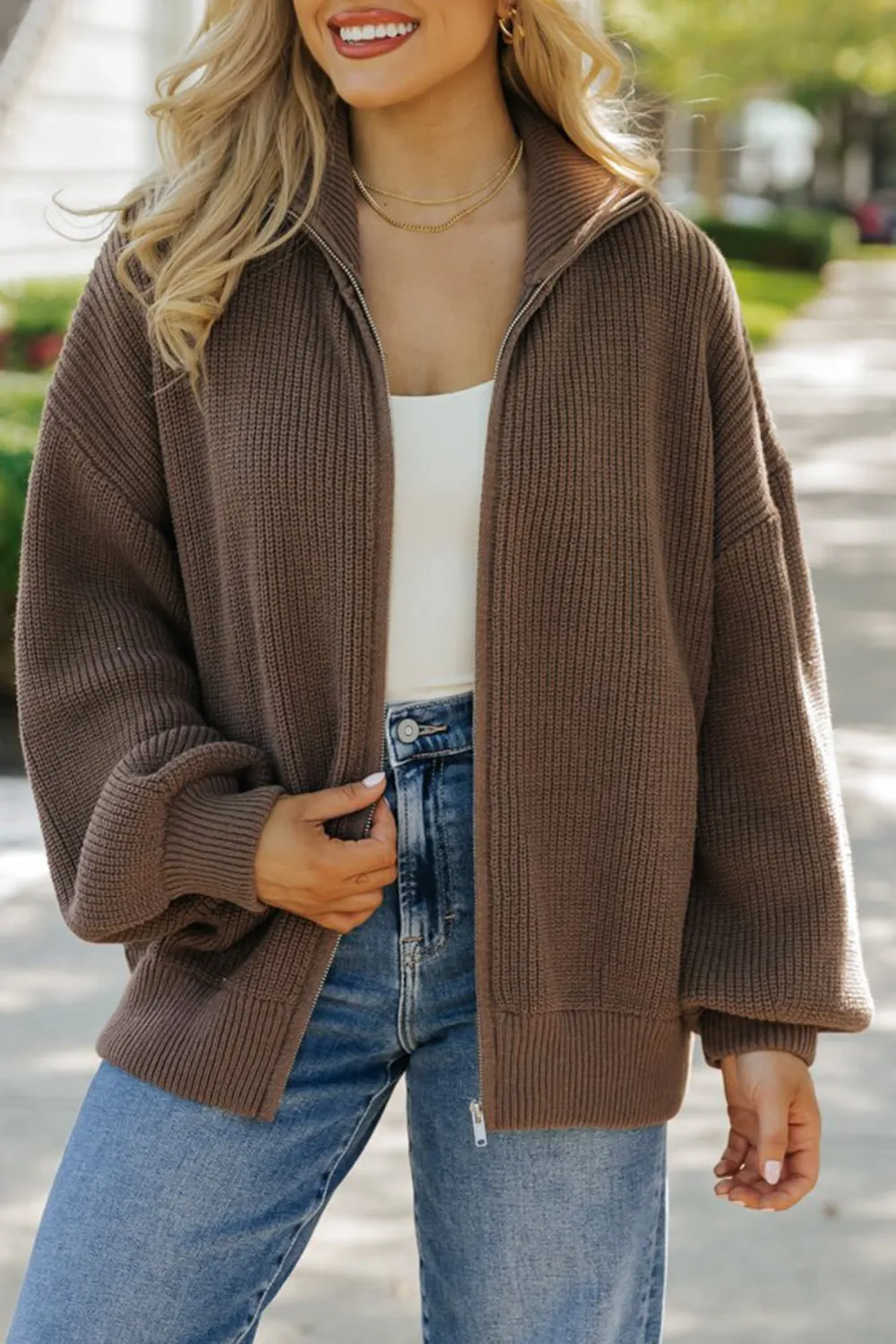 Mocha Zip Up Sweater Jacket