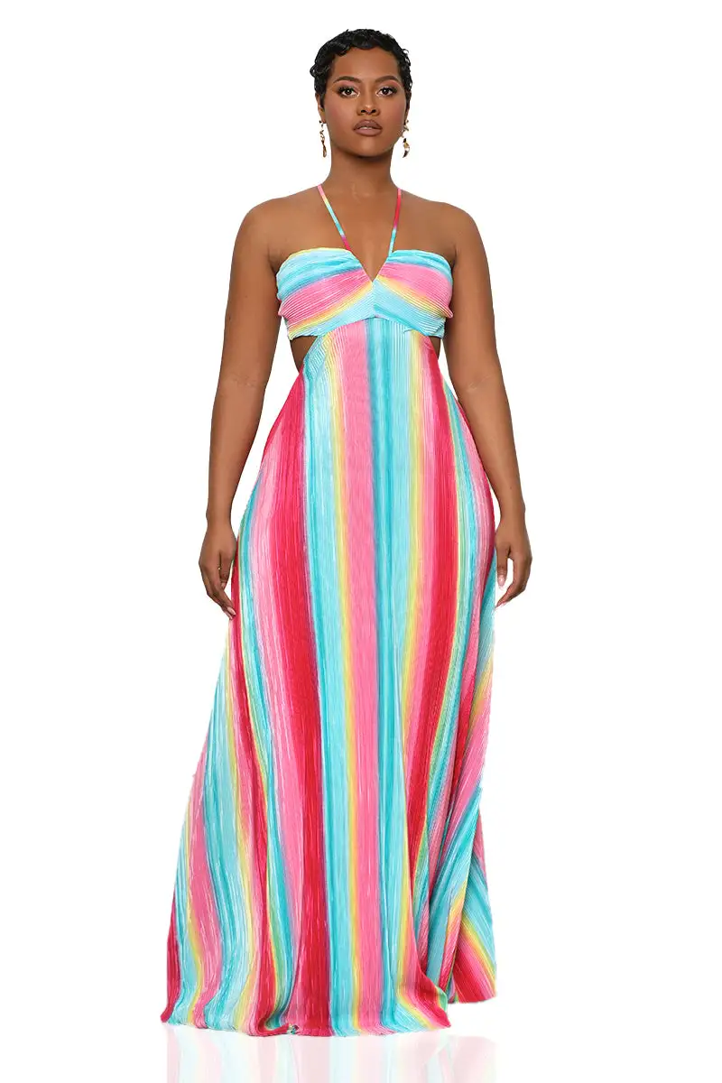 Taste The Rainbow Maxi Dress (Pink Multi)-FINAL SALE