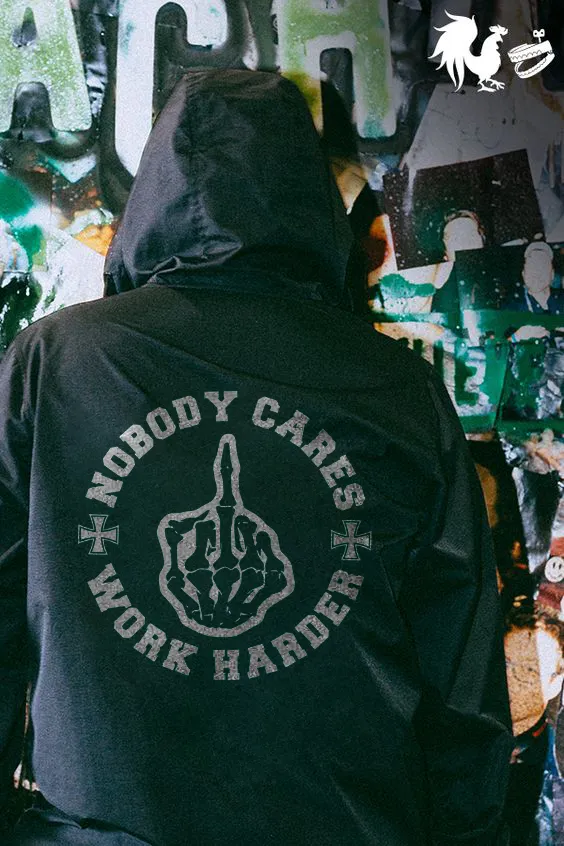 Nobody Cares Work Harder Skull Finger Print Hoodie