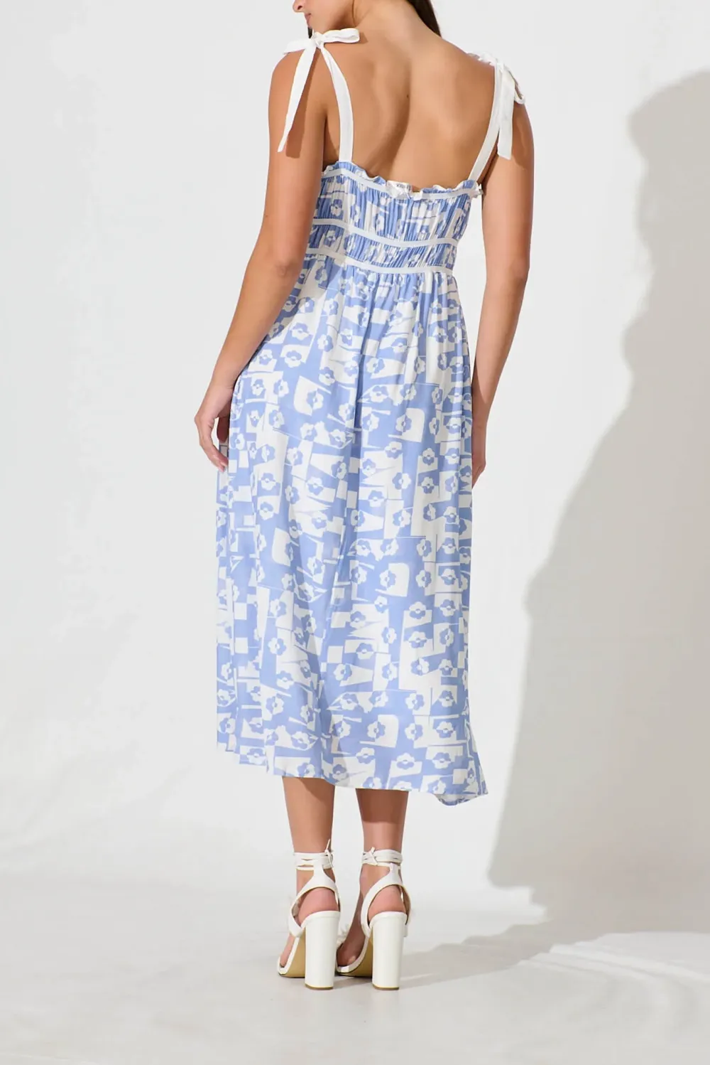 Light Blue Patterned Strapless Maxi Dress