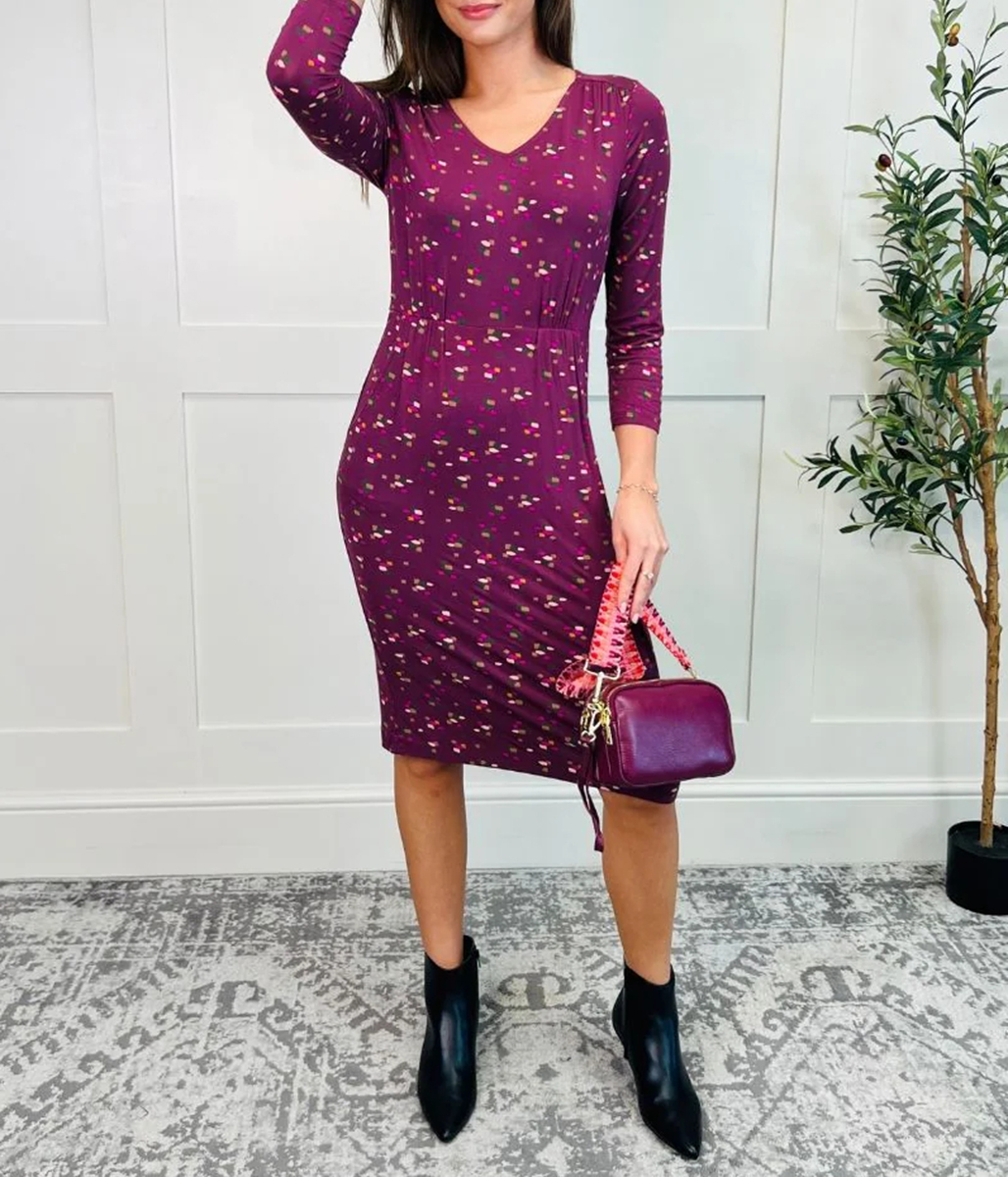 Tallie Plum Print Midi Dress