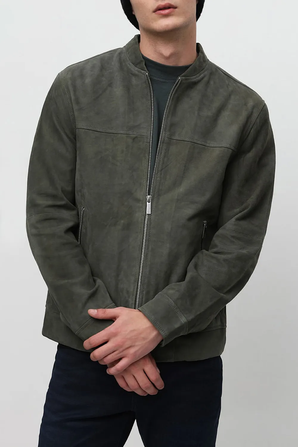 Green Suede Bomber Jacket