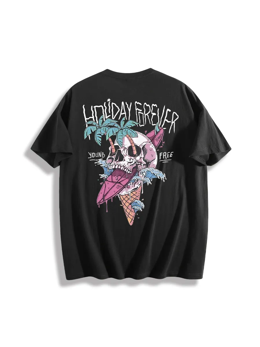 Skull And Ice Cream Print Casual T-Shirts