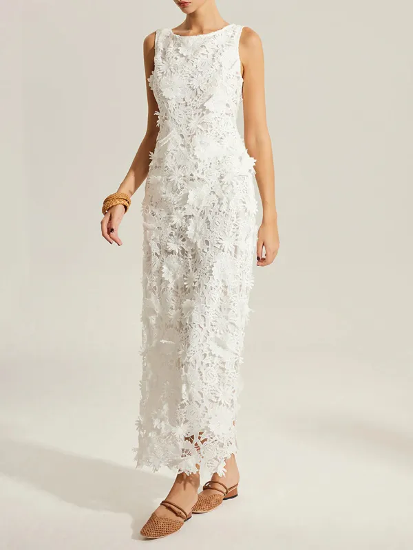 Lace Embroidered Crew Neck Dress